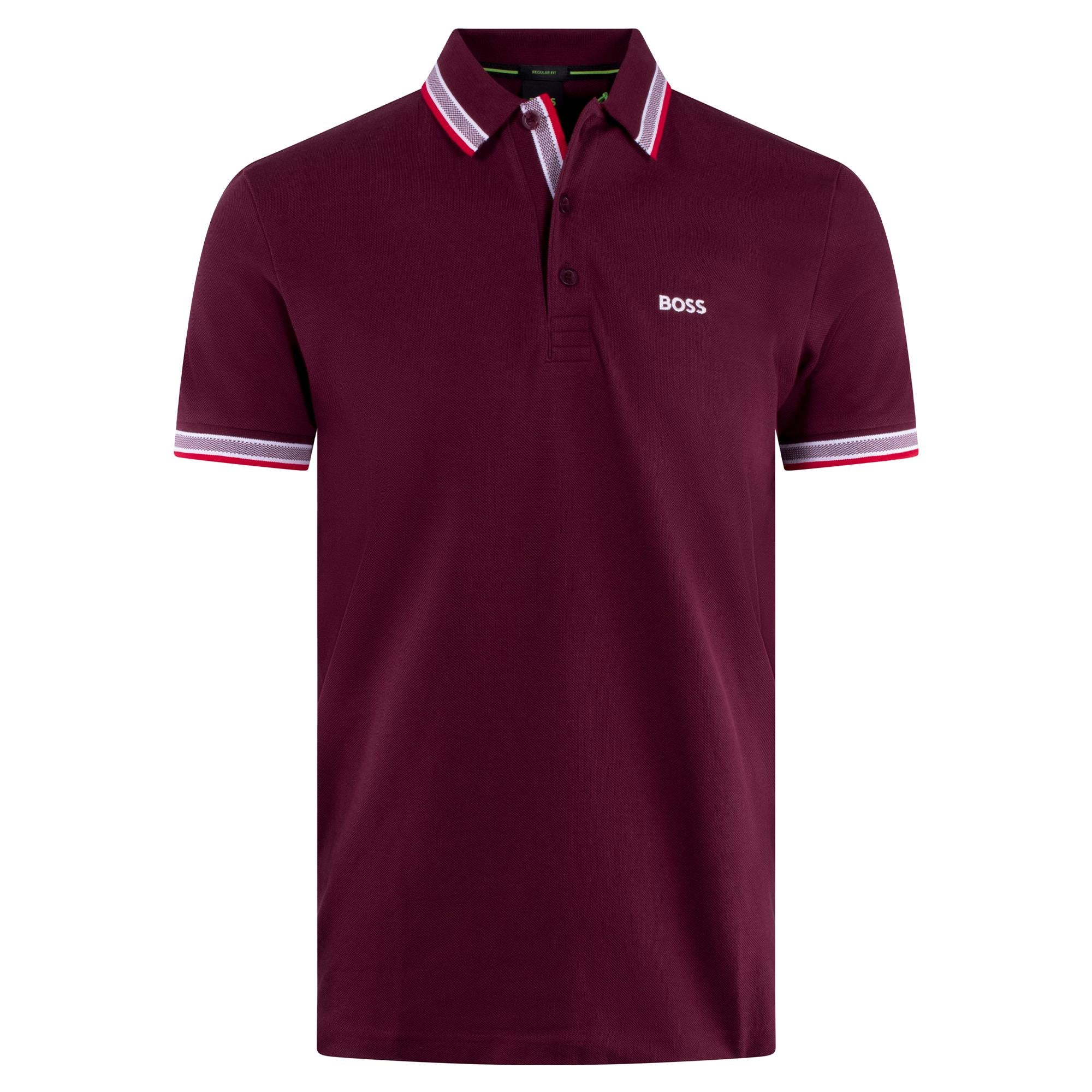 Boss Paddy Cotton Pique Mens Polo Shirt Burgundy